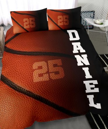 Personalized Basketball Duvet Cover Set, Basketball Ball Texture Player Gift Idea Duvet Cover & Pillowcases, Custom Name Number Bedding Set