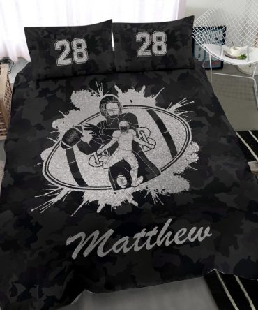 Personalized Football Duvet Cover Set, America Football Ball Black Camo Player Gift Duvet Cover & Pillowcases, Custom Name Number Bedding Set
