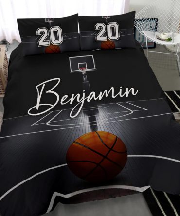 Personalized Basketball Duvet Cover Set, Basketball 3D Black Court Player Gift Idea Duvet Cover & Pillowcases, Custom Name Number Bedding Set