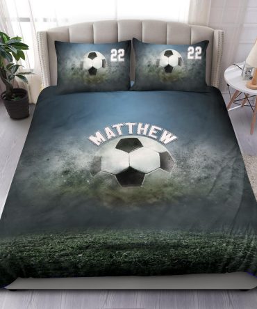 Personalized Soccer Duvet Cover Set, Soccer Ball Smoke Player Unique Gift Idea Duvet Cover & Pillowcases, Custom Name Number Bedding Set