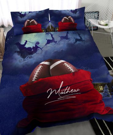 Personalized Football Duvet Cover Set, Football Ball Christmas Xmas Gift Bag Player Idea Duvet Cover & Pillowcases, Custom Name Bedding Set