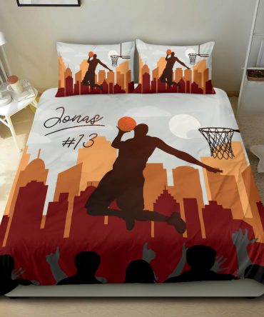 Personalized Basketball Duvet Cover Set, Basketball Slam Dunk Retro Vintage Player Duvet Cover & Pillowcases, Custom Name Number Bedding Set