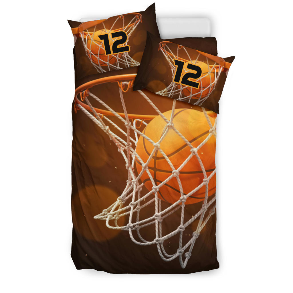 Personalized Basketball Duvet Cover Set, Basketball Ball Player Gift Idea Orange Duvet Cover & Pillowcases, Custom Name Number Bedding Set - Image 2