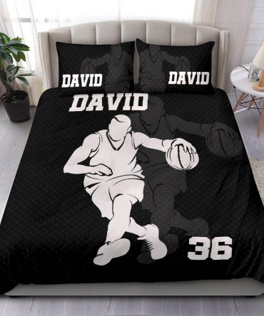 Personalized Basketball Duvet Cover Set, Basketball Boy Black Shadow Player Gift Idea Duvet Cover & Pillowcases, Custom Name Number Bedding Set