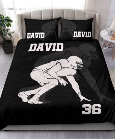 Personalized Football Duvet Cover Set, Football Boy Black Shadow Player Gift Idea Duvet Cover & Pillowcases, Custom Name Number Bedding Set