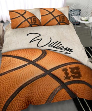 Personalized Basketball Duvet Cover Set, Basketball Ball Vintage Beige Player Gift Duvet Cover & Pillowcases, Custom Name Number Bedding Set