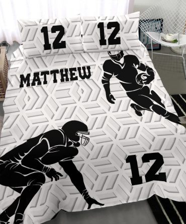 Personalized Football Duvet Cover Set, America Football Boy 3D Player Gift White Duvet Cover & Pillowcases, Custom Name Number Bedding Set