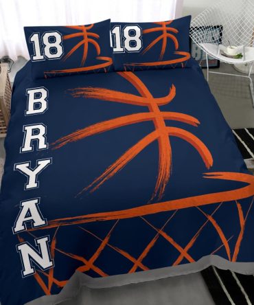 Personalized Basketball Duvet Cover Set, Basketball Ball Sihouette Player Gift Idea Duvet Cover & Pillowcases, Custom Name Number Bedding Set