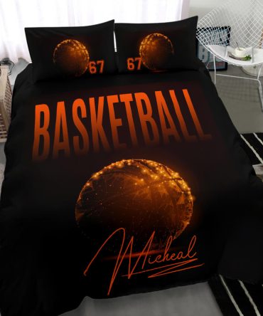Personalized Basketball Duvet Cover Set, Basketball Ball Light Player Gift Orange Duvet Cover & Pillowcases, Custom Name Number Bedding Set