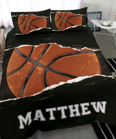 Personalized Baseball Duvet Cover Set, Baseball Torn Ball Player Gift Idea Black Duvet Cover & Pillowcases, Custom Name Number Bedding Set