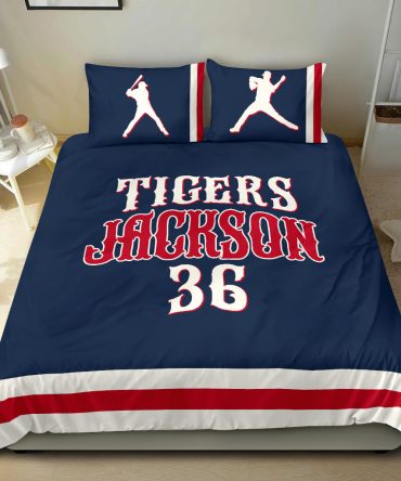 Personalized Baseball Duvet Cover Set, Baseball Player Gift Idea Blue Denim Duvet Cover & Pillowcases, Custom Name Number Bedding Set