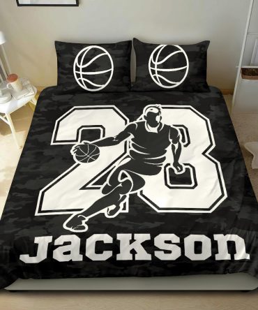 Personalized Basketball Duvet Cover Set, Basketball Boy Black Camo Player Gift Idea Duvet Cover & Pillowcases, Custom Name Number Bedding Set