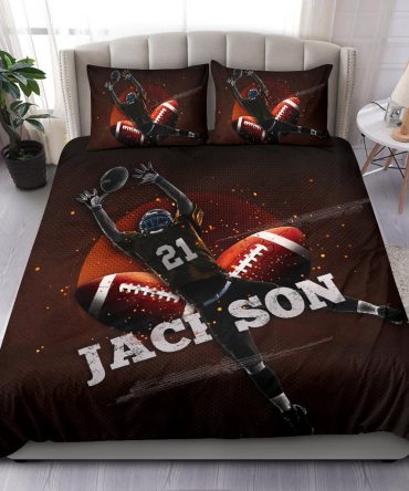 Personalized Football Duvet Cover Set, Football Ball Catching Player Gift Idea Duvet Cover & Pillowcases, Custom Name Number Bedding Set