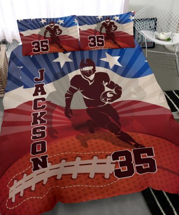 Personalized Football Duvet Cover Set, Football Vintage Retro Player Gift Idea Red Duvet Cover & Pillowcases, Custom Name Number Bedding Set