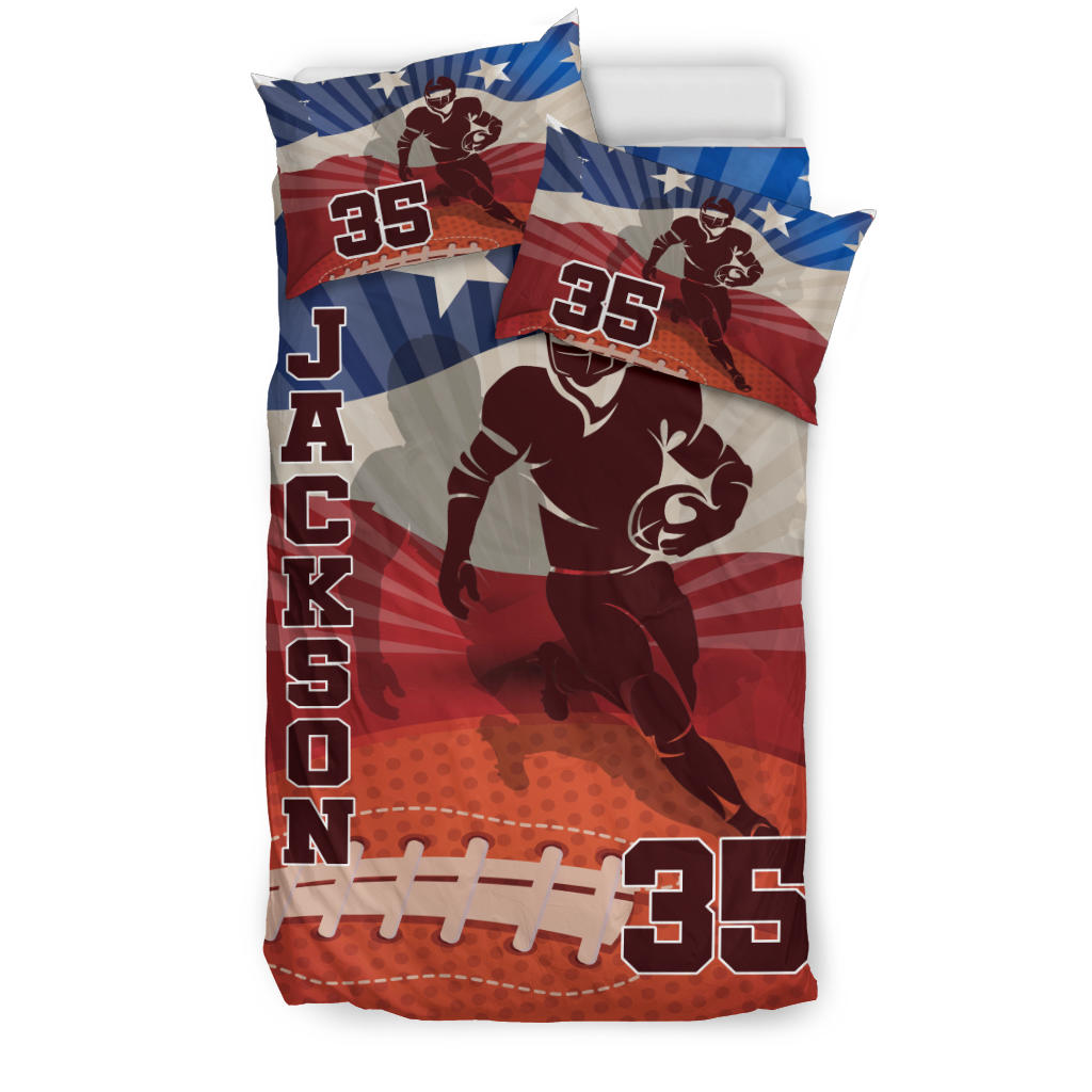 Personalized Football Duvet Cover Set, Football Vintage Retro Player Gift Idea Red Duvet Cover & Pillowcases, Custom Name Number Bedding Set - Image 2