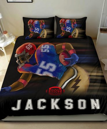 Personalized Football Duvet Cover Set, Football Boy Running Player Gift Idea Duvet Cover & Pillowcases, Custom Name Number Bedding Set