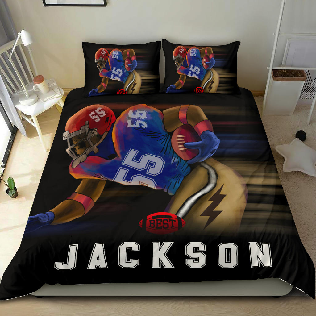Personalized Football Duvet Cover Set, Football Boy Running Player Gift Idea Duvet Cover & Pillowcases, Custom Name Number Bedding Set - Image 2