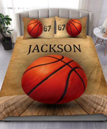 Personalized Basketball Duvet Cover Set, Basketball Ball Vintage Wood Player Gift Duvet Cover & Pillowcases, Custom Name Number Bedding Set