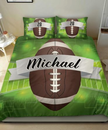 Personalized Football Duvet Cover Set, Football Ball Green Player Unique Gift Idea Duvet Cover & Pillowcases, Custom Name Number Bedding Set