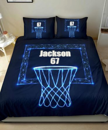 Personalized Basketball Duvet Cover Set, Basketball Basket Blue Digital Player Gift Duvet Cover & Pillowcases, Custom Name Number Bedding Set