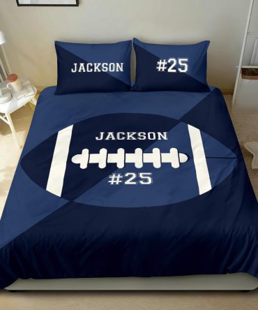 Personalized Football Duvet Cover Set, Football Ball Blue Simple Player Gift Idea Duvet Cover & Pillowcases, Custom Name Number Bedding Set