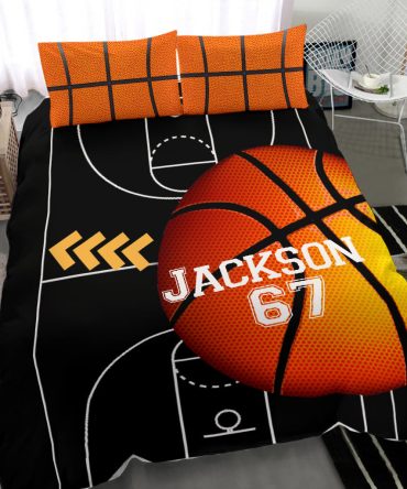 Personalized Basketball Duvet Cover Set, Basketball Ball Field Player Gift Idea Duvet Cover & Pillowcases, Custom Name Number Bedding Set