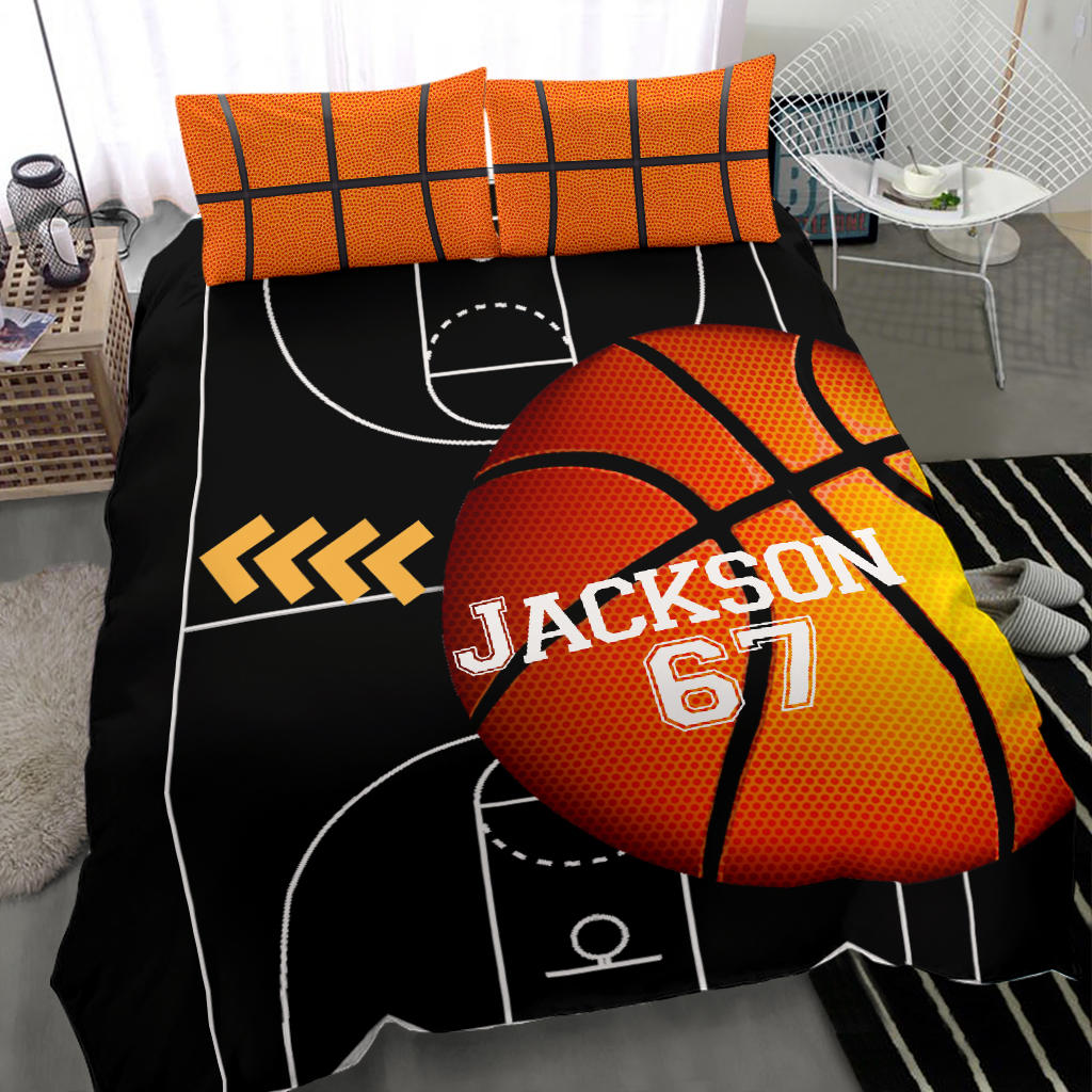 Personalized Basketball Duvet Cover Set, Basketball Ball Field Player Gift Idea Duvet Cover & Pillowcases, Custom Name Number Bedding Set