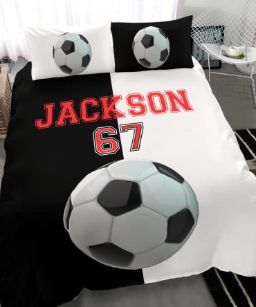 Personalized Soccer Duvet Cover Set, Soccer Ball Black White Player Gift Idea Duvet Cover & Pillowcases, Custom Name Number Bedding Set