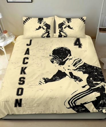 Personalized Football Duvet Cover Set, Football Vintage Running Player Gift Idea Duvet Cover & Pillowcases, Custom Name Number Bedding Set
