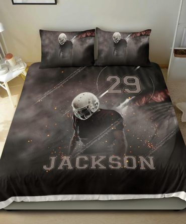 Personalized Football Duvet Cover Set, Football Boy Smoke Player Gift Idea Brown Duvet Cover & Pillowcases, Custom Name Number Bedding Set