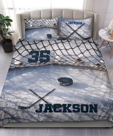 Personalized Hockey Duvet Cover Set, Ice Hockey 3D Printed Player Gift Idea Duvet Cover & Pillowcases, Custom Name Number Bedding Set