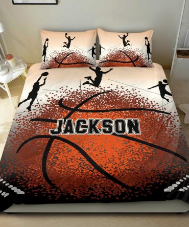 Personalized Basketball Duvet Cover Set, Basketball Ball Player Posing Gift Idea Duvet Cover & Pillowcases, Custom Name Number Bedding Set
