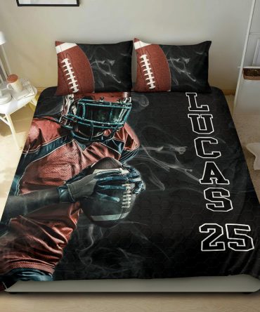 Personalized Football Duvet Cover Set, Football Man Boy Smoke Player Gift Idea Duvet Cover & Pillowcases, Custom Name Number Bedding Set