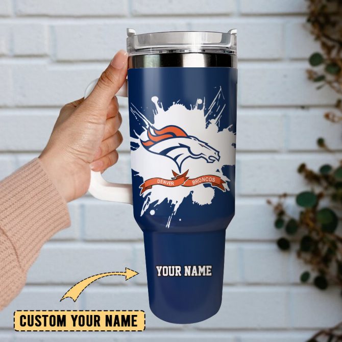 Customizable Denver Broncos Tumbler with Handle & Straw - Perfect Gift for Fans - Image 2