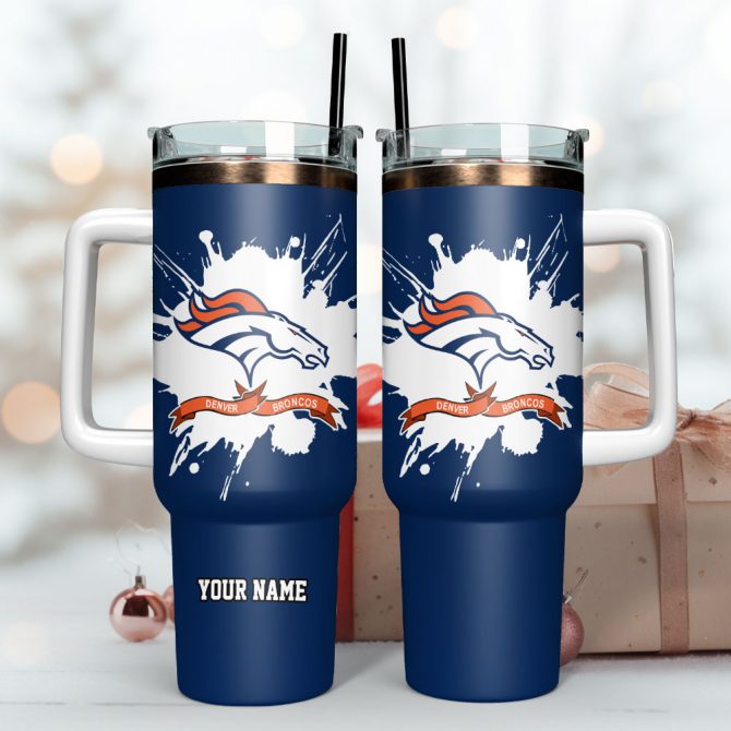 Customizable Denver Broncos Tumbler with Handle & Straw - Perfect Gift for Fans - Image 3