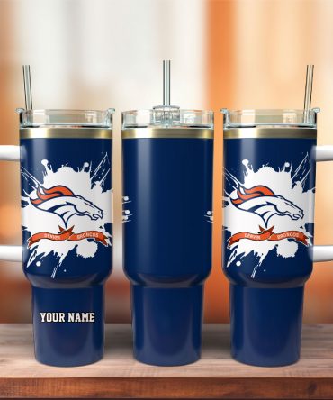 Customizable Denver Broncos Tumbler with Handle & Straw - Perfect Gift for Fans