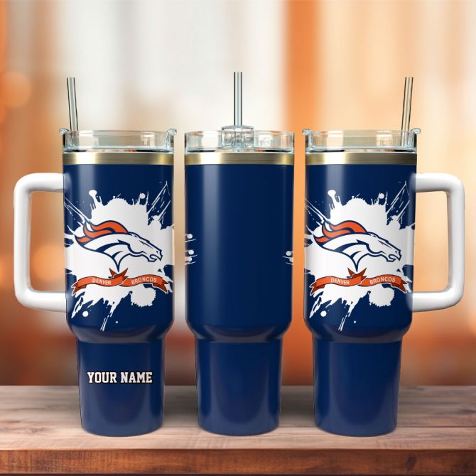 Customizable Denver Broncos Tumbler with Handle & Straw - Perfect Gift for Fans
