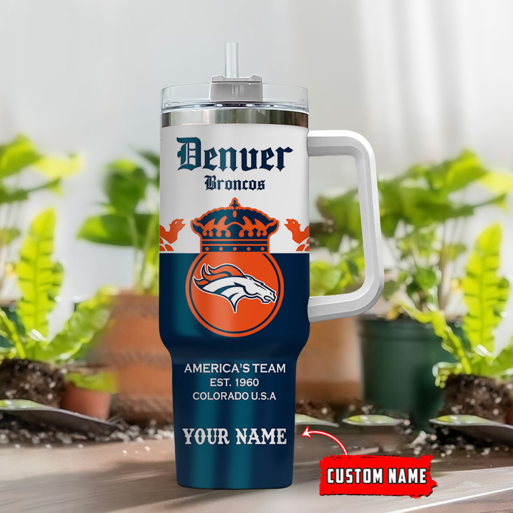 Custom Denver Broncos Tumbler with Handle & Straw - Personalized Fan Gift - Image 2