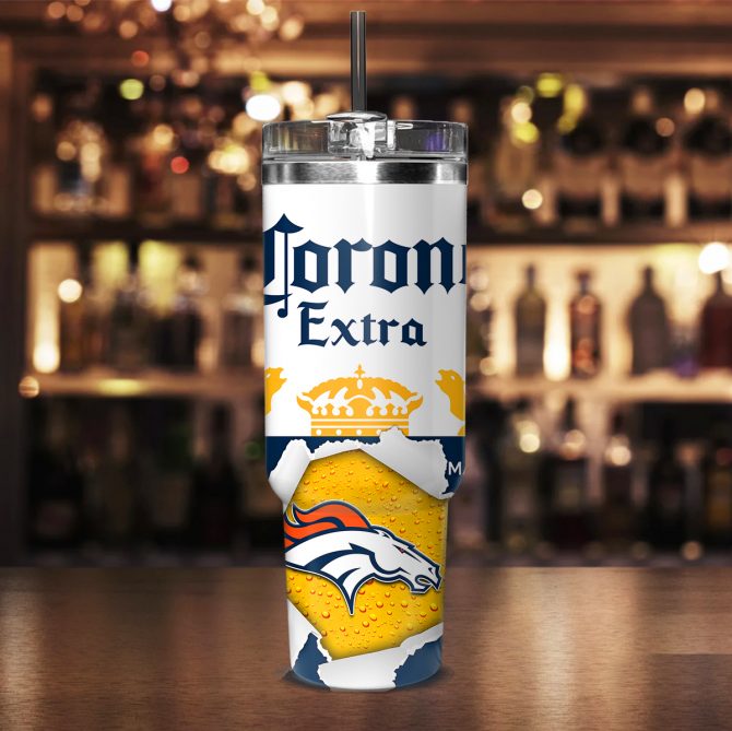 Personalized Denver Broncos Beer Mug - Custom Name on Corona Extra Design - Image 2
