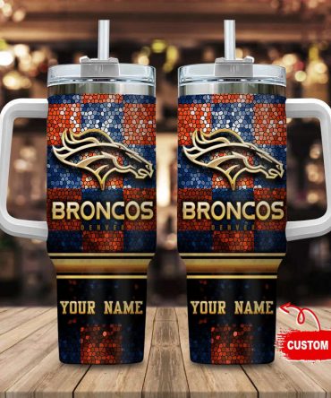 Customizable Broncos Tumbler - Personalized NFL Team Mug with Straw & Handle