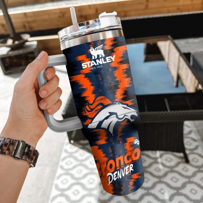 Denver Broncos Double-Wall Insulated Mug with Handle & Straw - Show Your Team Spirit - Image 2