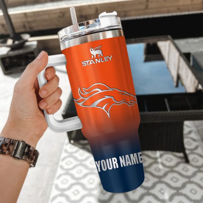 Custom Name Broncos Tumbler - Personalized Stanley Mug with Handle & Straw - Image 3