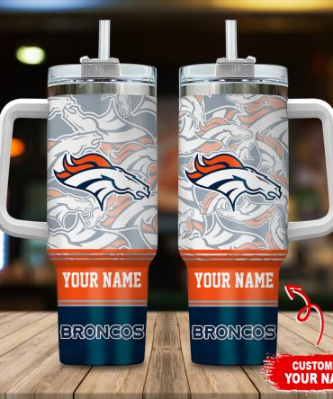 Personalized Broncos Tumbler with Handle – Custom Name Insulated Mug