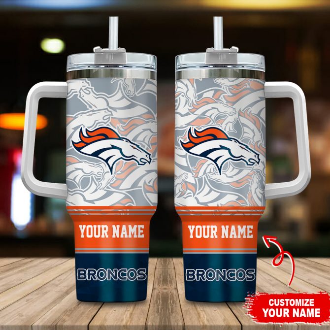 Personalized Broncos Tumbler with Handle – Custom Name Insulated Mug