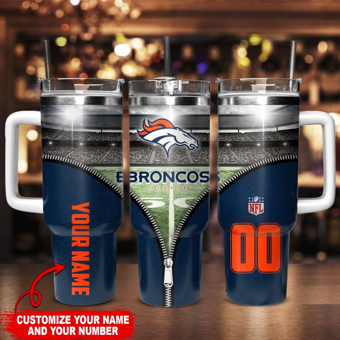 Personalized Broncos Tumbler with Handle and Straw - Custom Name & Number - Image 2