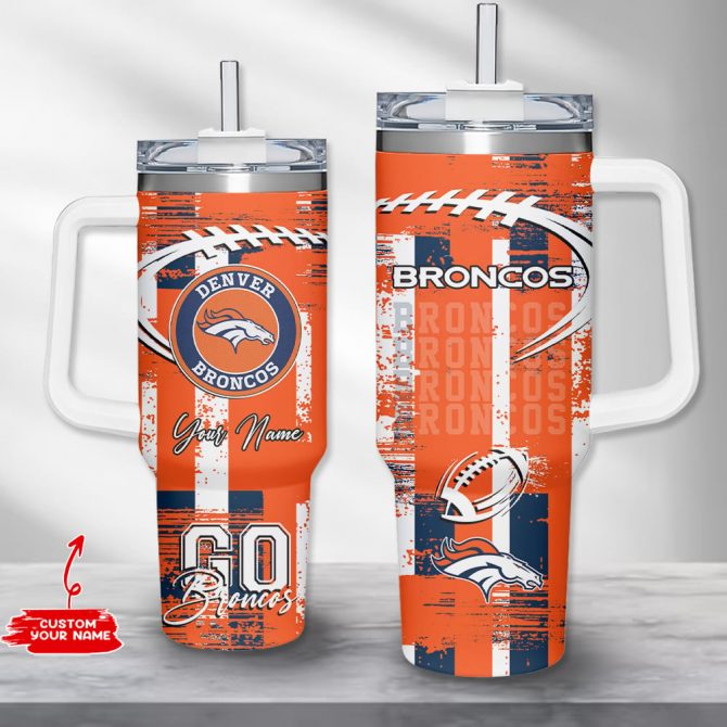 Custom Denver Broncos Tumbler with Handle - Personalized Football Fan Gift