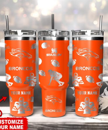 Customizable Broncos Tumbler with Handle - Personalized Football Gift