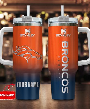 Custom Name Broncos Tumbler - Personalized Stanley Mug with Handle & Straw