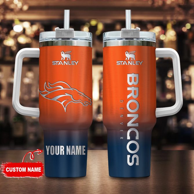Custom Name Broncos Tumbler - Personalized Stanley Mug with Handle & Straw
