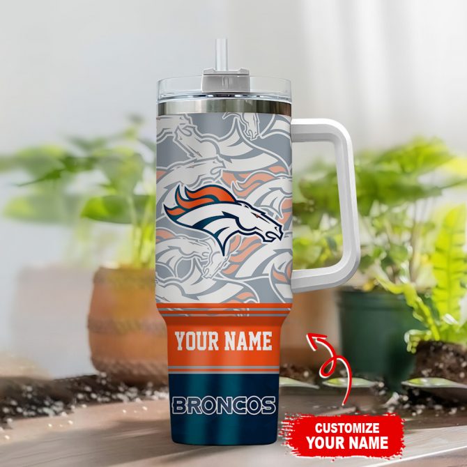 Personalized Broncos Tumbler with Handle – Custom Name Insulated Mug - Image 2
